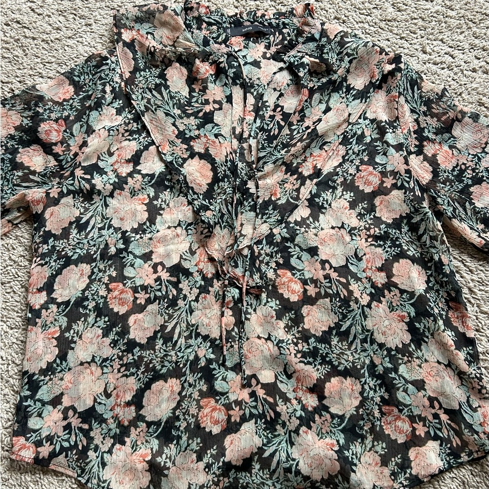 Floral Print Women's Top - Black and Pink